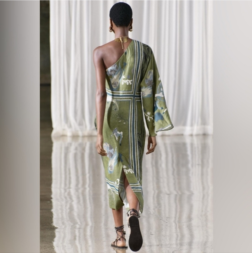 ZARA ZW COLLECTION PRINTED ASYMMETRIC DRESS SIZE M - Picture 4 of 10